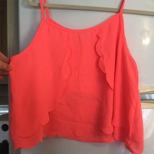size L neon pink scalloped crop top